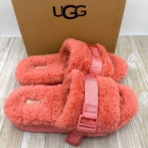 UGG Fluffita Pink Blossom Sheepskin Platform Slides Sandals Womens Size 8 Luxury